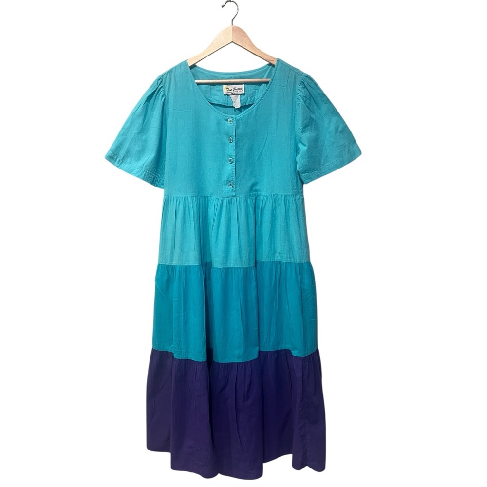 Vintage Two Potato Laguna Beach Tiered Cotton Midi Dress Colorblock USA Small